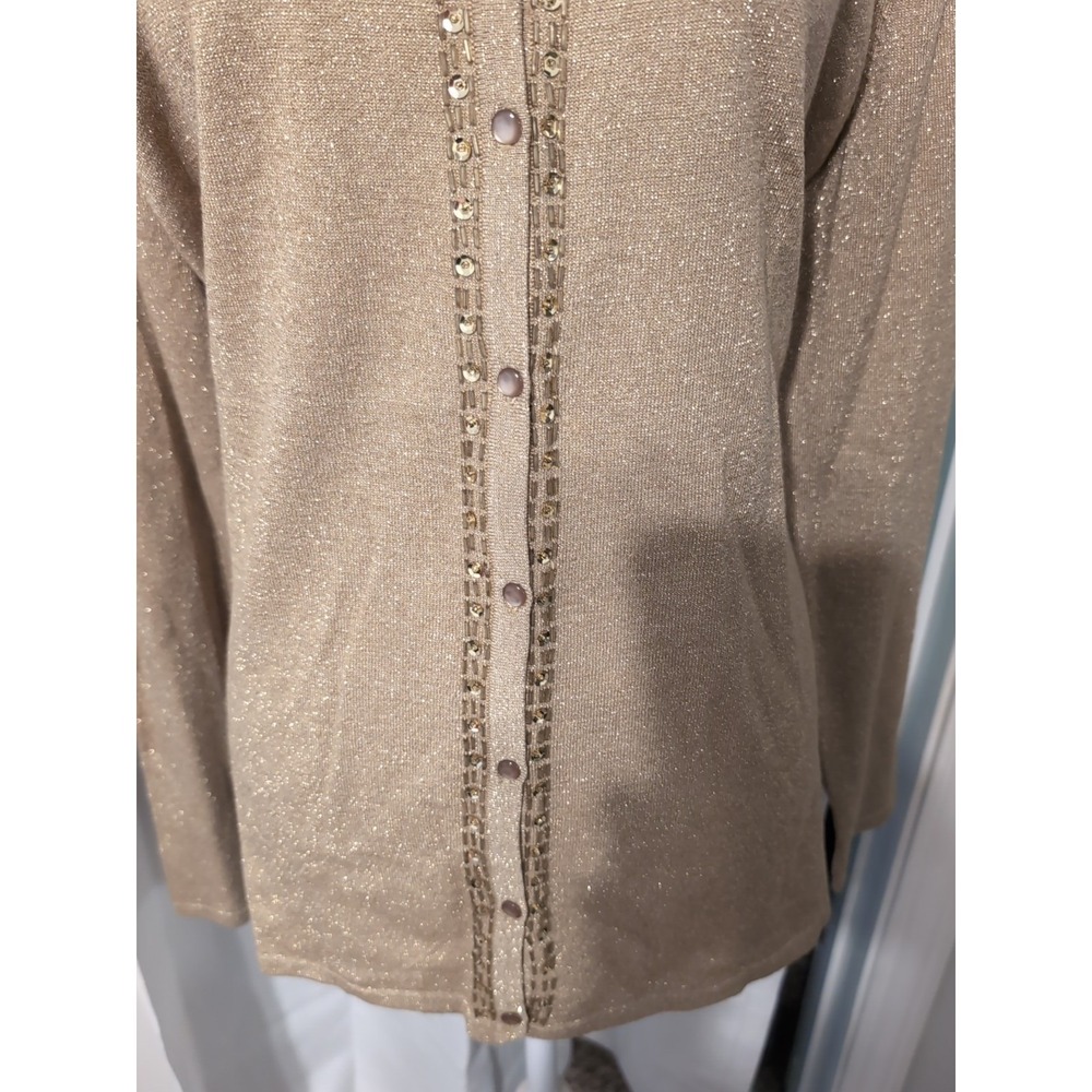 NWT Vintage Jaclyn Smith Gold Shimmer Hand Beaded Cardigan Sweater Size XL - Picture 4 of 13